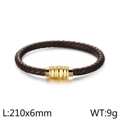 Classic Style Streetwear Solid Color Stainless Steel Pu Leather Plating 18K Gold Plated Men'S Bangle