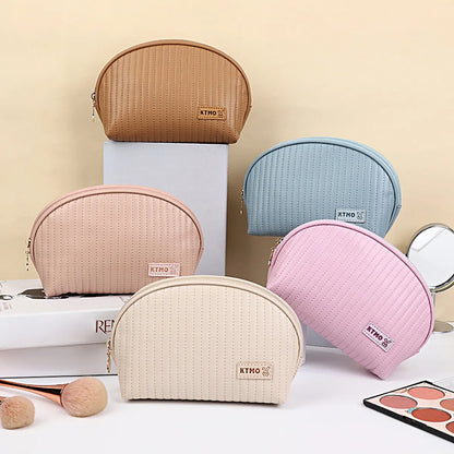 Classic Style Stripe Pu Leather Semicircle Square Makeup Bags