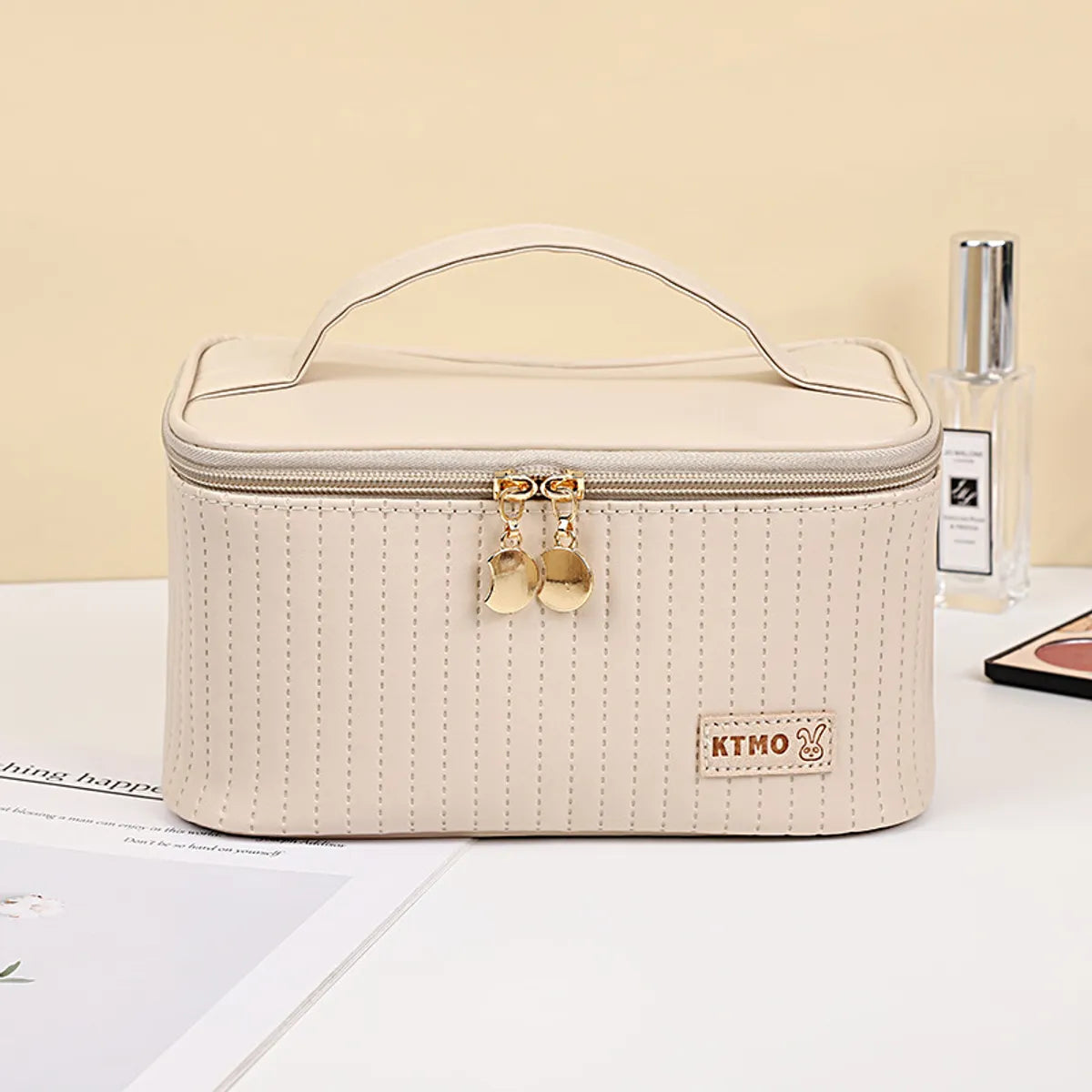 Classic Style Stripe Pu Leather Semicircle Square Makeup Bags