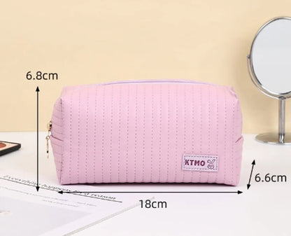 Classic Style Stripe Pu Leather Semicircle Square Makeup Bags