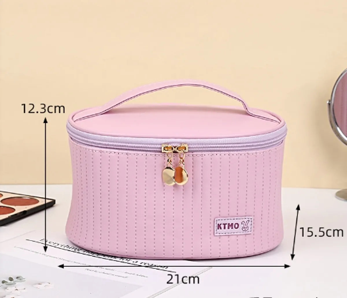 Classic Style Stripe Pu Leather Semicircle Square Makeup Bags