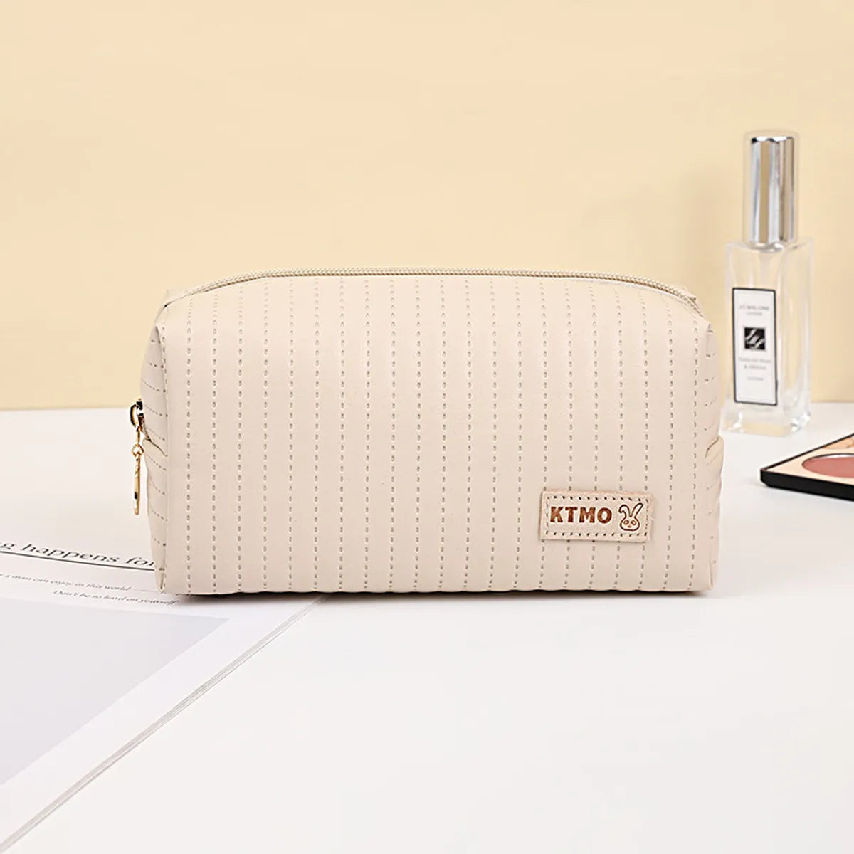 Classic Style Stripe Pu Leather Semicircle Square Makeup Bags