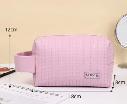 Classic Style Stripe Pu Leather Semicircle Square Makeup Bags