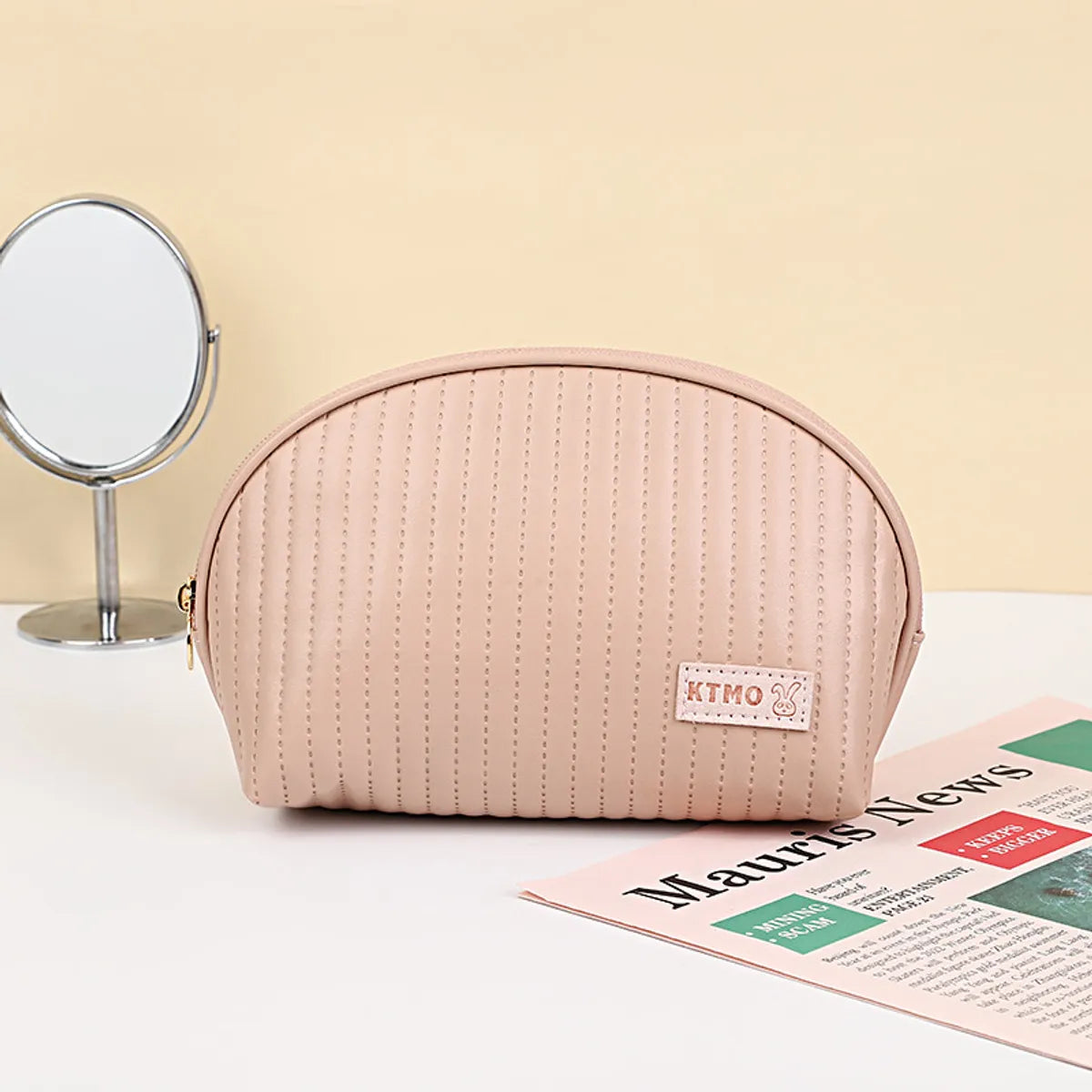 Classic Style Stripe Pu Leather Semicircle Square Makeup Bags