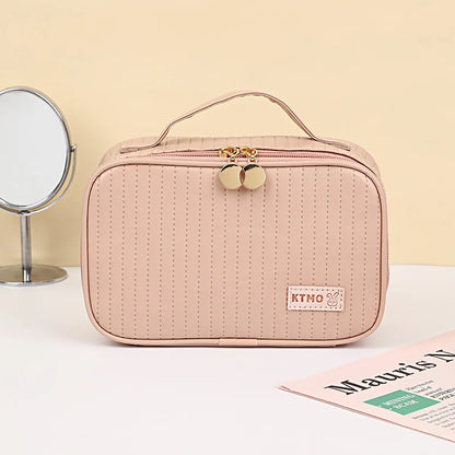 Classic Style Stripe Pu Leather Semicircle Square Makeup Bags