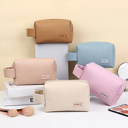 Classic Style Stripe Pu Leather Semicircle Square Makeup Bags