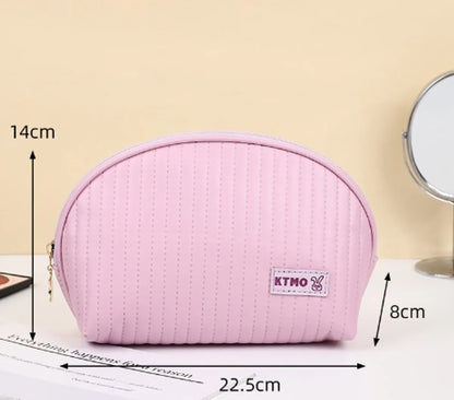 Classic Style Stripe Pu Leather Semicircle Square Makeup Bags