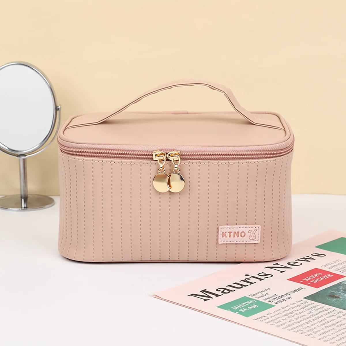 Classic Style Stripe Pu Leather Semicircle Square Makeup Bags