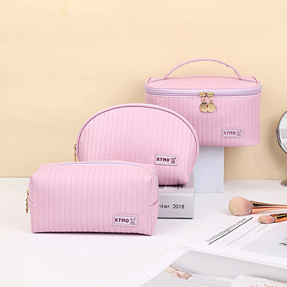 Classic Style Stripe Pu Leather Semicircle Square Makeup Bags