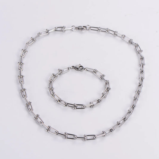 Classic Style U Shape Stainless Steel Patchwork Bracelets Necklace 1 Set