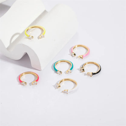 Classic Style Water Droplets Steel Enamel Gold Plated Zircon Open Ring 1 Piece