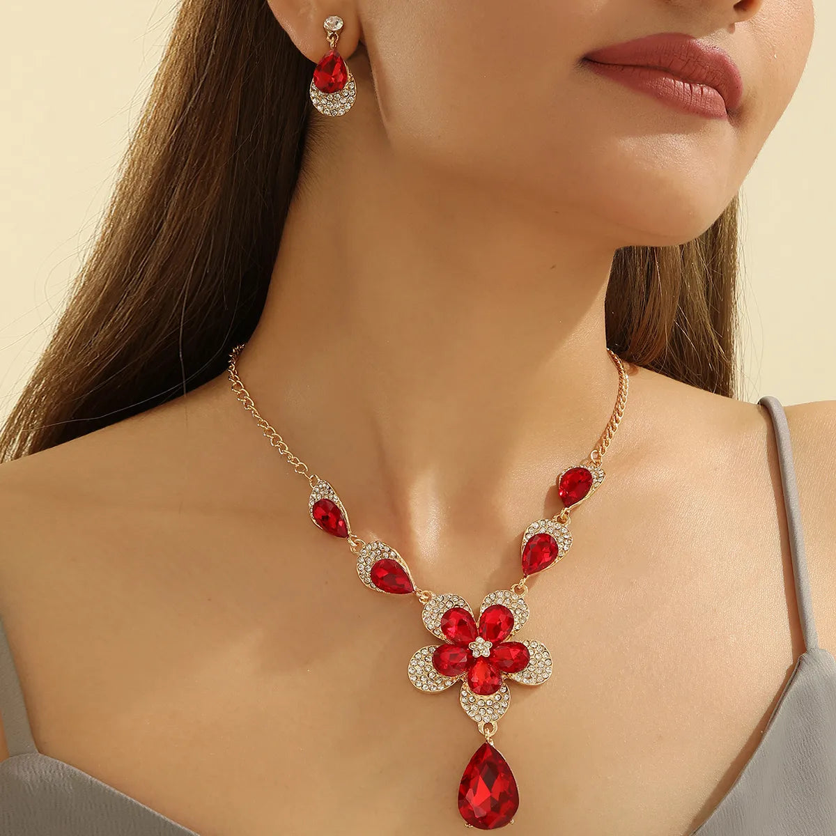 Classical Baroque Style Modern Style Flower Alloy Inlay Rhinestones Glass Women'S Jewelry Set