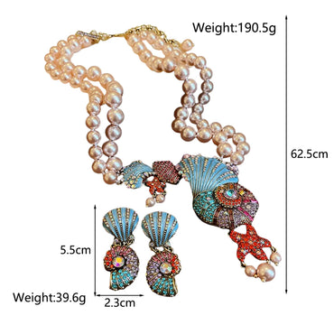 Classical Bohemian Conch Shell Alloy Pearl Inlay Rhinestones Women'S Earrings Necklace