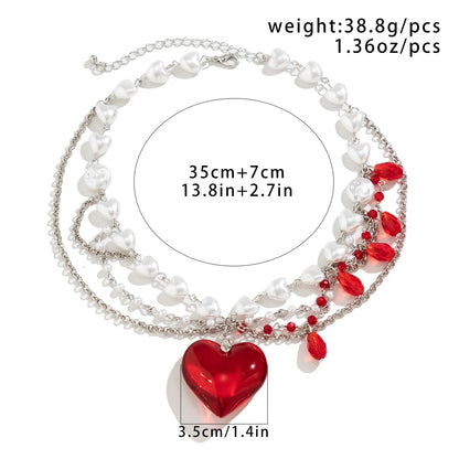 Classical Classic Style Irregular Heart Shape Imitation Pearl Glass Irregular Three-dimensional Chain Women's Layered Necklaces