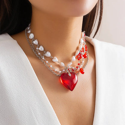 Classical Classic Style Irregular Heart Shape Imitation Pearl Glass Irregular Three-dimensional Chain Women's Layered Necklaces