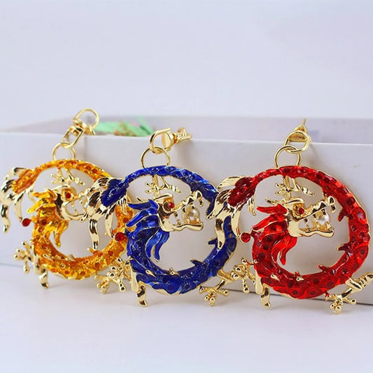 Classical Dragon Zinc Alloy Stoving Varnish Plating Inlay Rhinestones Unisex Bag Pendant Keychain