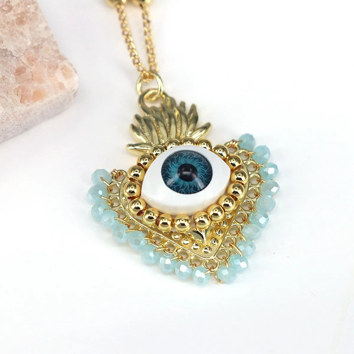 Classical Ethnic Style Heart Shape 18K Gold Plated Artificial Crystal Copper Wholesale Pendant Necklace