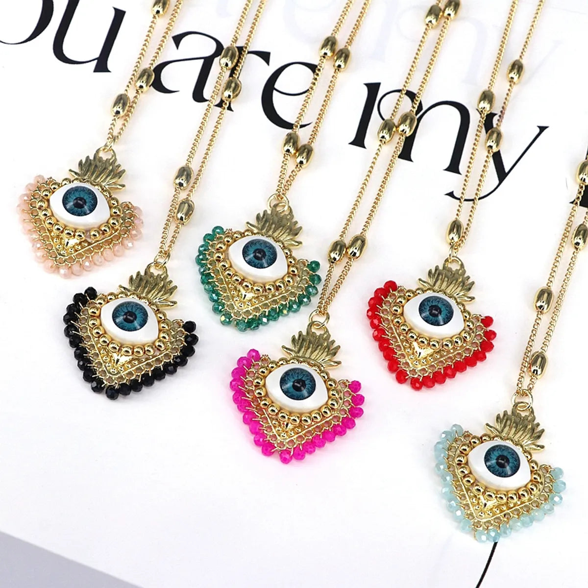 Classical Ethnic Style Heart Shape 18K Gold Plated Artificial Crystal Copper Wholesale Pendant Necklace