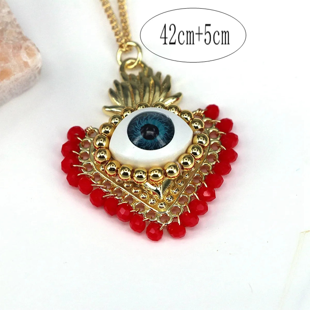 Classical Ethnic Style Heart Shape 18K Gold Plated Artificial Crystal Copper Wholesale Pendant Necklace