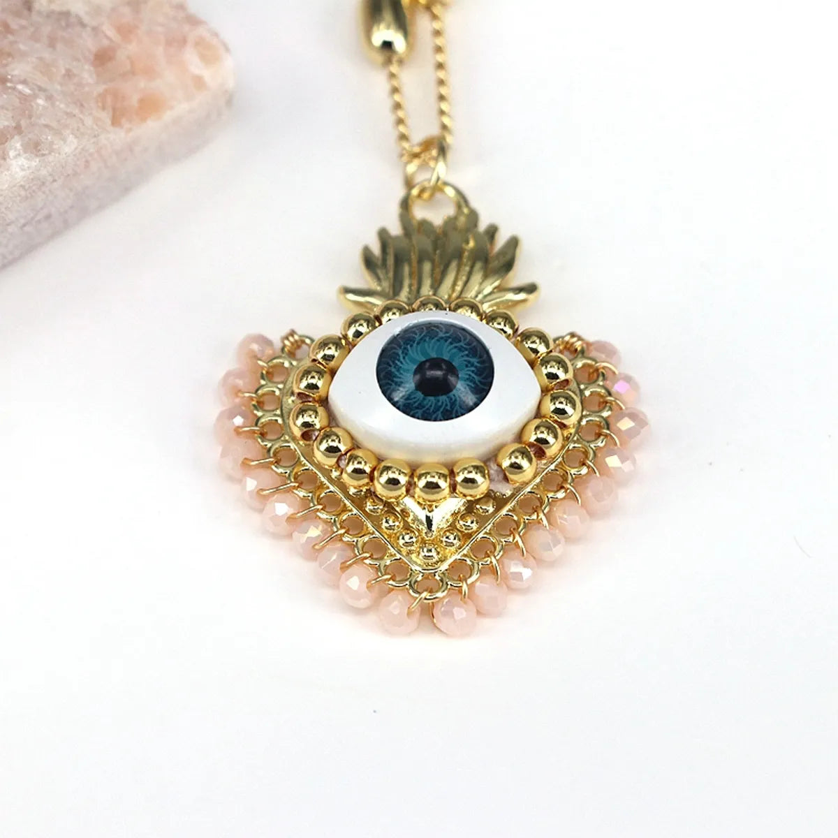 Classical Ethnic Style Heart Shape 18K Gold Plated Artificial Crystal Copper Wholesale Pendant Necklace