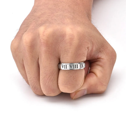 Classical Funny Romantic Roman Numeral 304 Stainless Steel Polishing Hollow Out 18K Gold Plated Unisex Rings Anxiety Ring