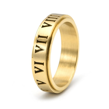 Classical Funny Romantic Roman Numeral 304 Stainless Steel Polishing Hollow Out 18K Gold Plated Unisex Rings Anxiety Ring