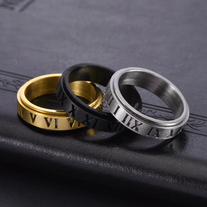 Classical Funny Romantic Roman Numeral 304 Stainless Steel Polishing Hollow Out 18K Gold Plated Unisex Rings Anxiety Ring