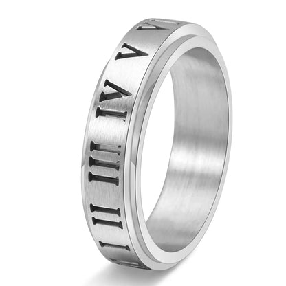 Classical Funny Romantic Roman Numeral 304 Stainless Steel Polishing Hollow Out 18K Gold Plated Unisex Rings Anxiety Ring