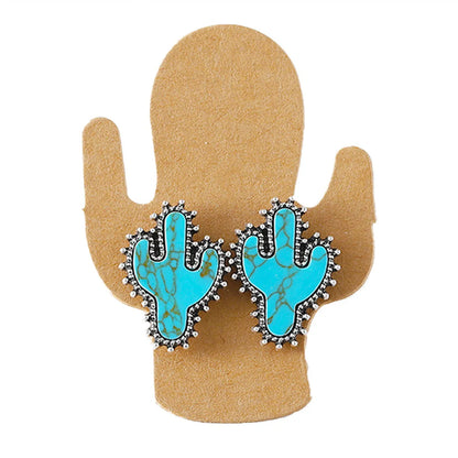 Classical Novelty Classic Style Cactus Turquoise Zinc Alloy Wholesale Earrings Necklace Jewelry Set