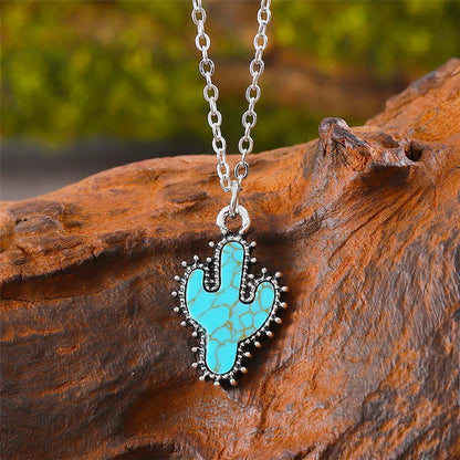 Classical Novelty Classic Style Cactus Turquoise Zinc Alloy Wholesale Earrings Necklace Jewelry Set