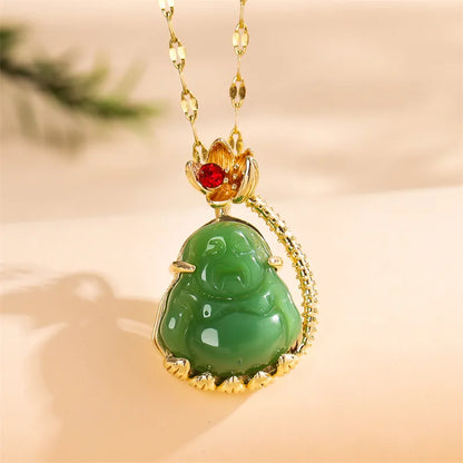 Stainless Steel Titanium Steel 18K Gold Plated Classical Plating Inlay Portrait Jade Zircon Pendant Necklace