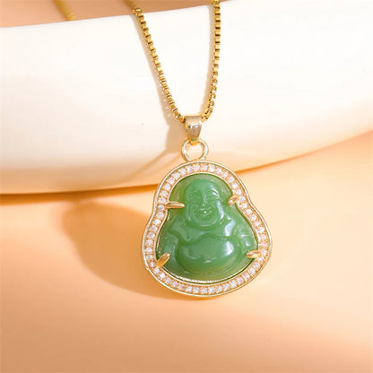 Classical Portrait Stainless Steel Titanium Steel Plating Inlay Jade Zircon 18k Gold Plated Gold Plated Pendant Necklace