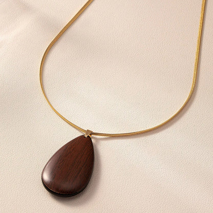 Classical Retro Classic Style Water Droplets Wood Copper Alloy Women'S Pendant Necklace