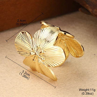 Classical Retro French Style Flower Alloy Copper Plating Inlay Imitation Pearl 18K Gold Plated Women'S Adjustable Ring