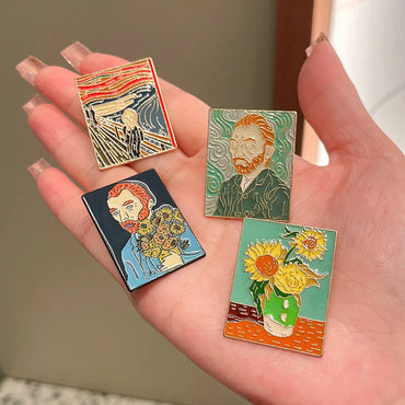 Classical Retro Oil Painting Alloy Enamel Unisex Brooches