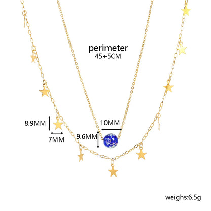 Classical Romantic Star 18K Gold Plated 304 Stainless Steel Glass Wholesale Double Layer Necklaces