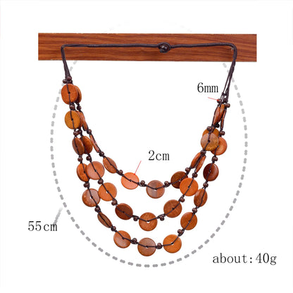 Classical Solid Color Coconut Shell Rope Women'S Layered Necklaces