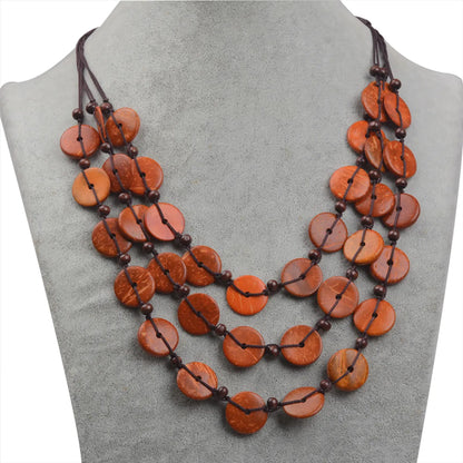 Classical Solid Color Coconut Shell Rope Women'S Layered Necklaces