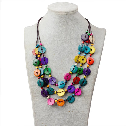 Classical Solid Color Coconut Shell Rope Women'S Layered Necklaces