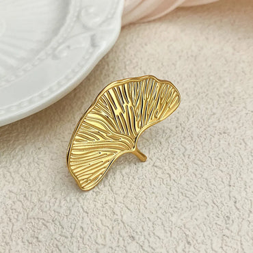 Classical Vintage Style Artistic Ginkgo Leaf Stainless Steel Plating Gold Plated Open Rings