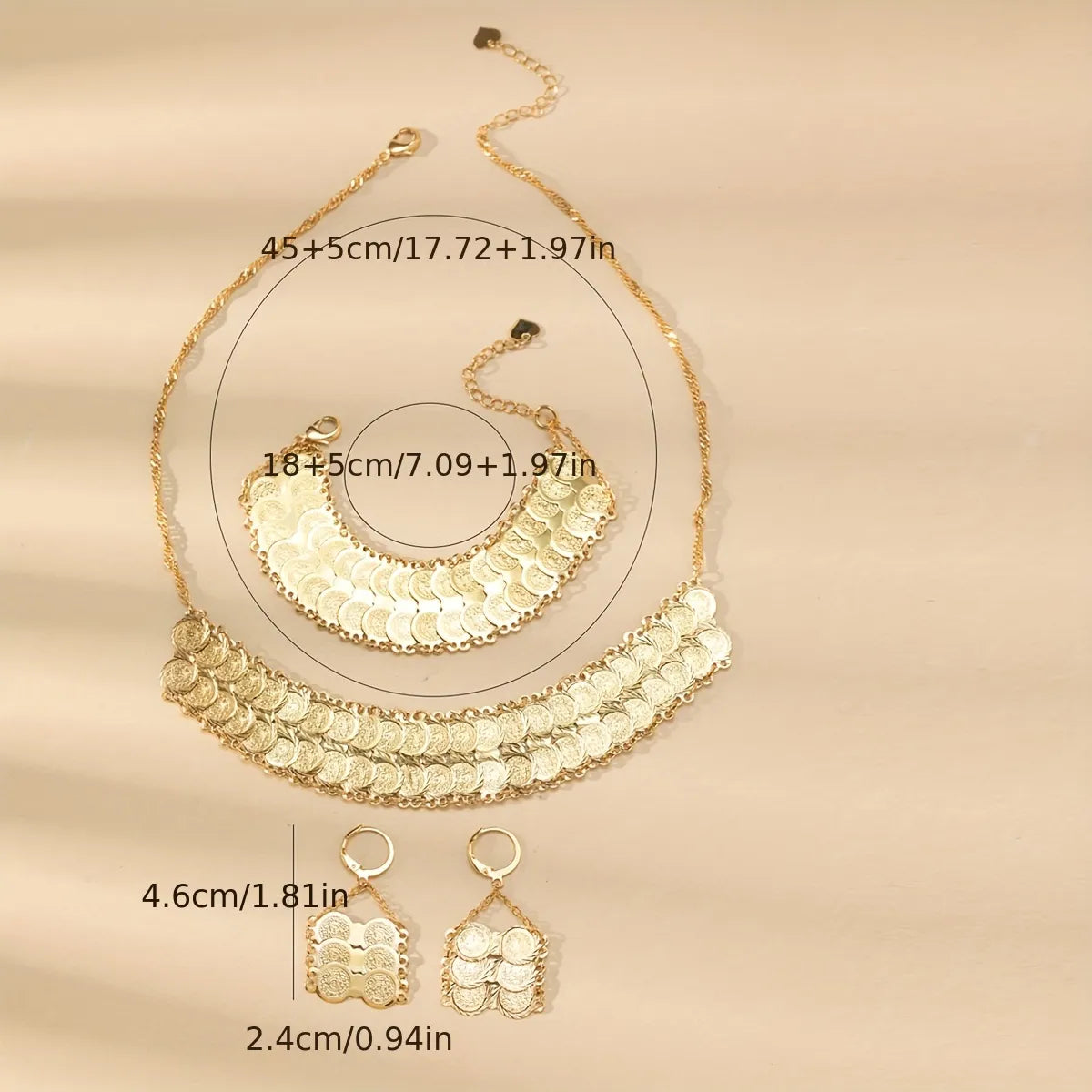 Classical Vintage Style Simple Style Coin Copper Plating 18k Gold Plated Bracelets Earrings Necklace