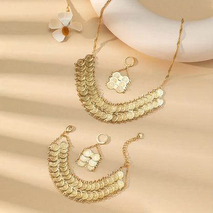 Classical Vintage Style Simple Style Coin Copper Plating 18k Gold Plated Bracelets Earrings Necklace