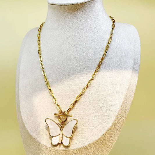 Classical Vintage Style Sweet Butterfly Stainless Steel Enamel Plating Gold Plated Pendant Necklace