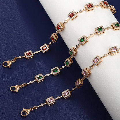 Classical XUPING Square Alloy Copper Alloy Inlay Artificial Gemstones 18K Gold Plated Women's Bracelets