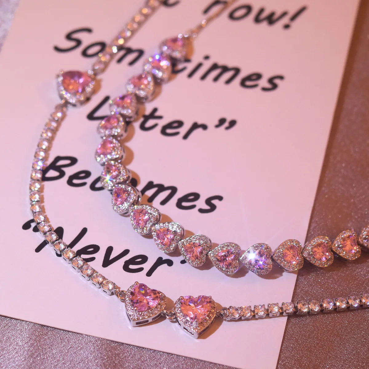 Light Luxury Heavy Industry High-end Clavicle Chain Female Summer Sweet Pink Love Pull Choker Necklace Full Zircon Necklace