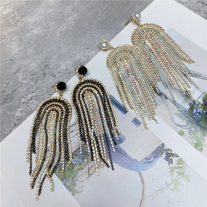 Claw Chain Multi-layer Full Rhinestone Tassel Earrings New Trendy Long Style Baroque Earrings Fairy Style