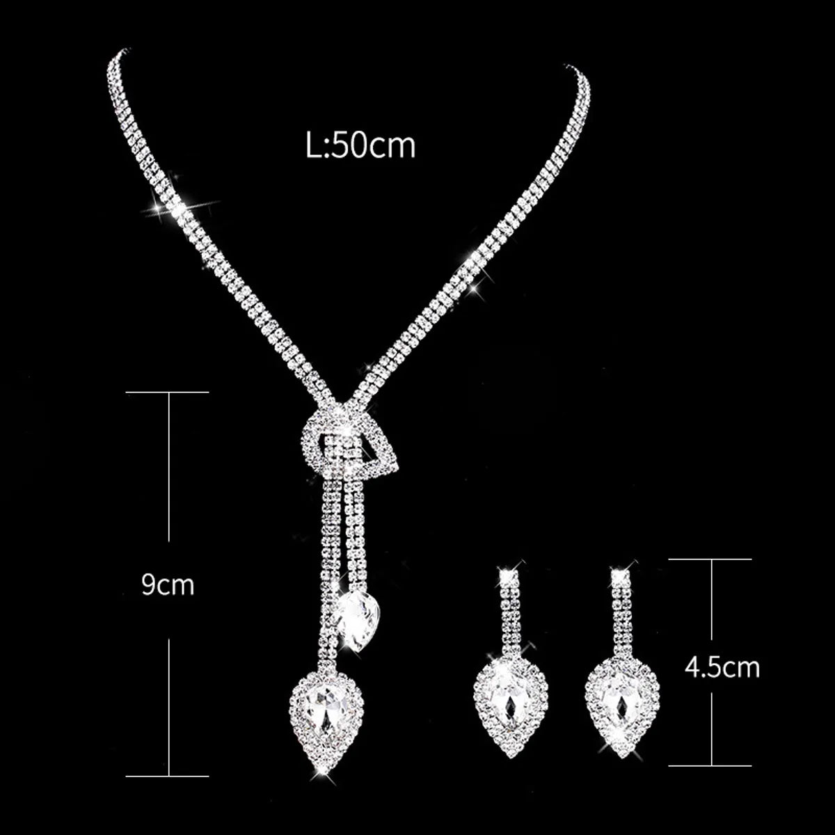 Claw Chain Rhinestone Crystal Water Drop Necklace Stud Earrings Set