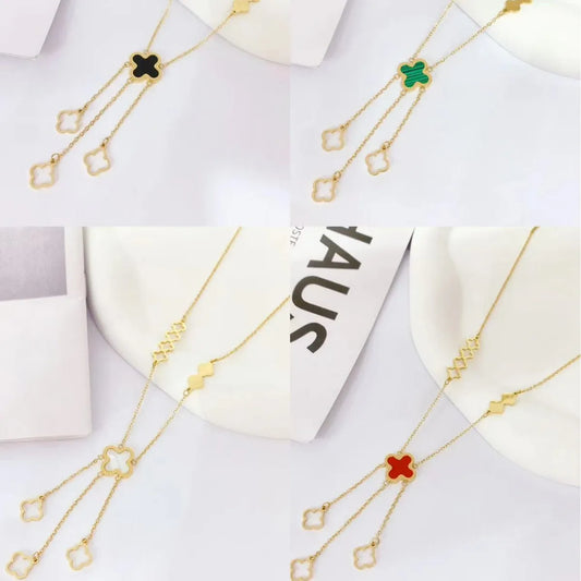 Clover Necklace Female Niche Design Light Luxury New Lucky Grass Tassel Necklace Clavicle Chain