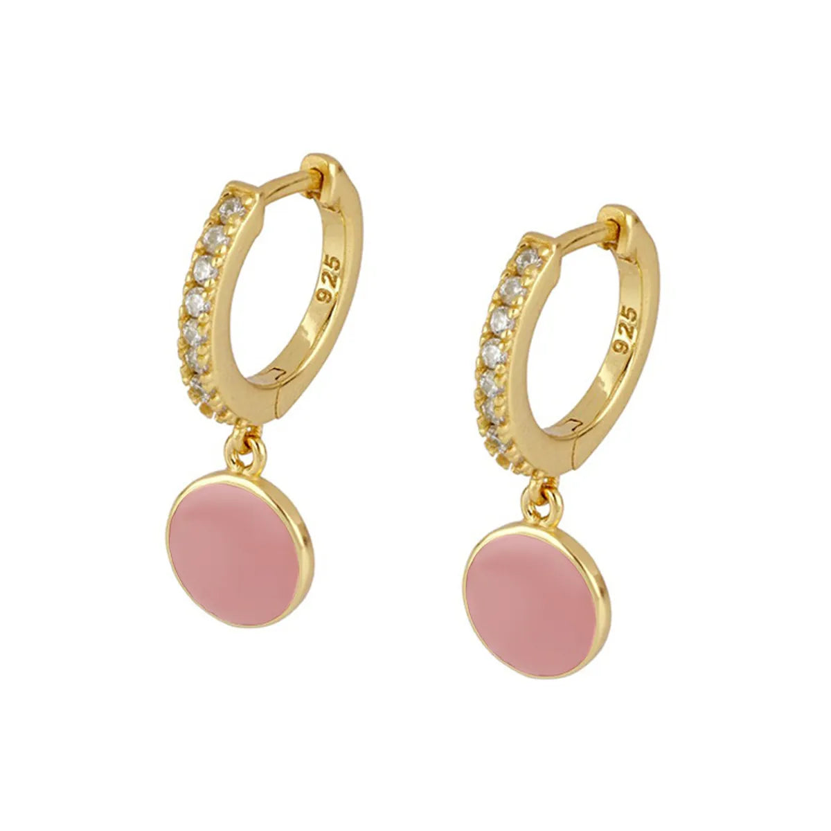 Color Cross-border European And American Fashion Round Color Matching Zircon Peach Heart Earrings