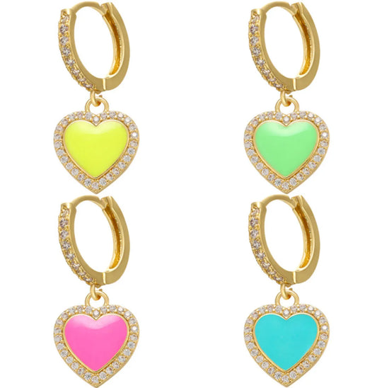 Color Dripping Oil Earrings Heart Zircon Copper Earrings Cross-border Jewelry Accessories Wholesale